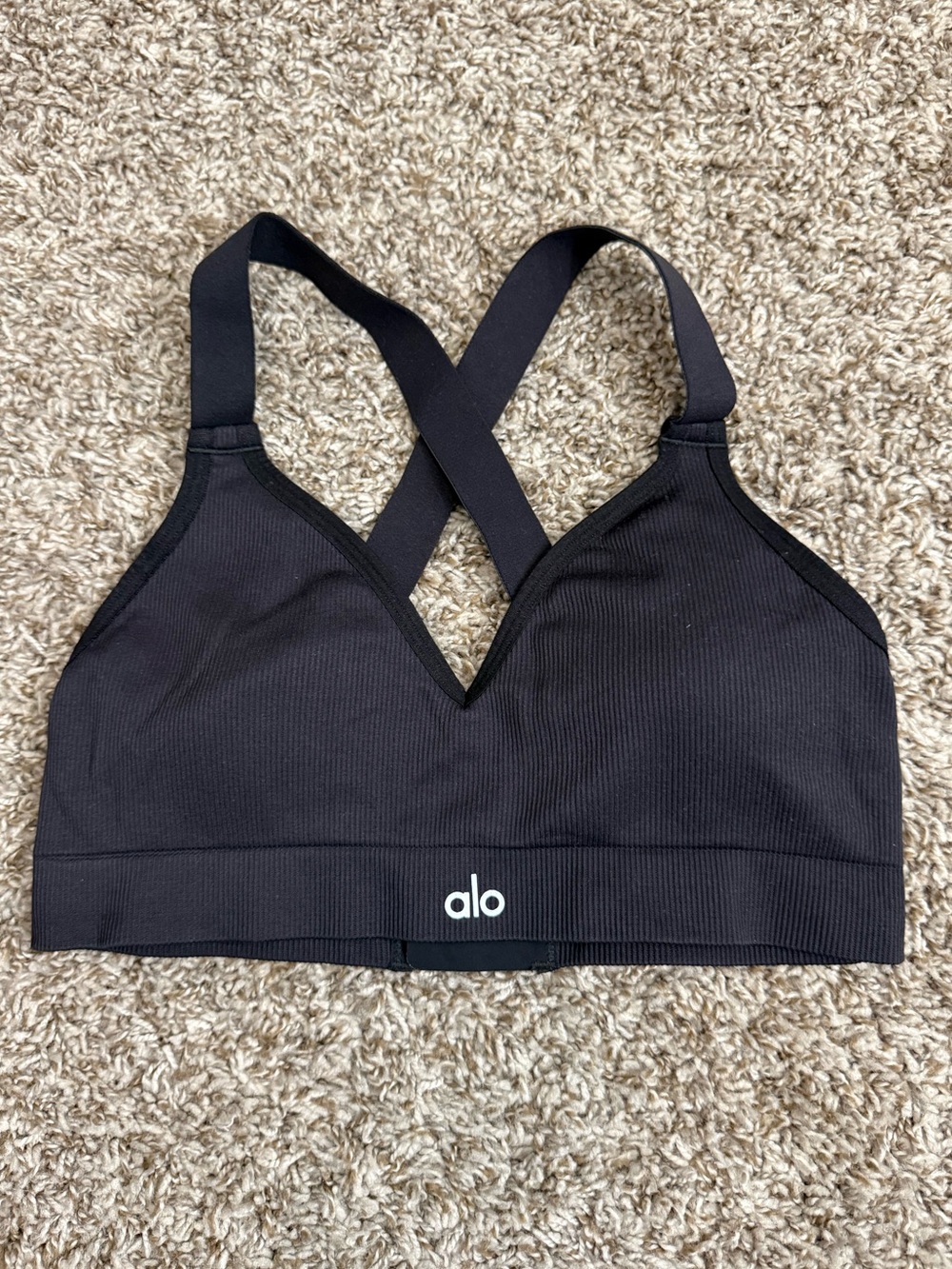 Alo Yoga Seamless Ribbed Strength Bra Black Size Medium